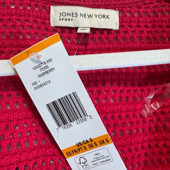 Jones New York Open-Front Short Sleeve Crochet Cardigan - Fuchsia - Picture 4 of 6